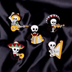 Set of 5 Colorful Mental Mariachis Skeleton‎ Pins